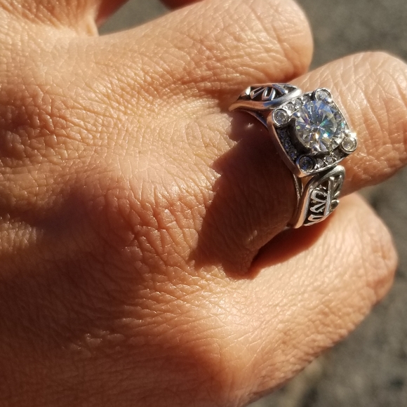 Sale! Vintage 925 sterling silver 2 carat   moissanite diamond antique ring - Picture 13 of 17